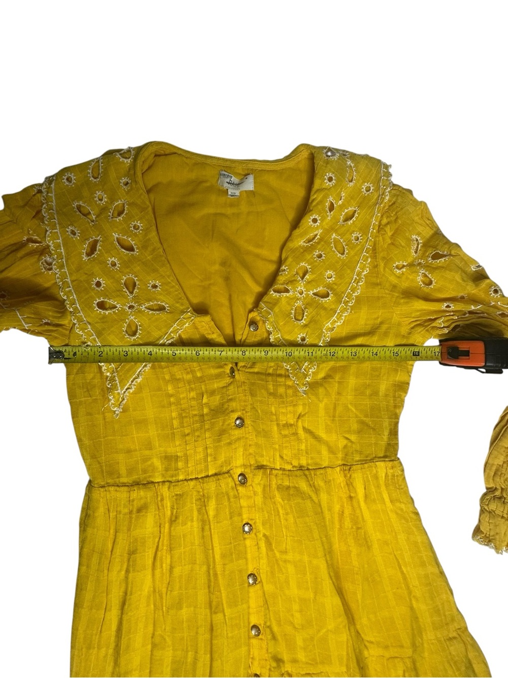 Anthropologie x RAHI Yellow Eyelete Long Sleeve Mini Shirtdress XS - Picture 8 of 13